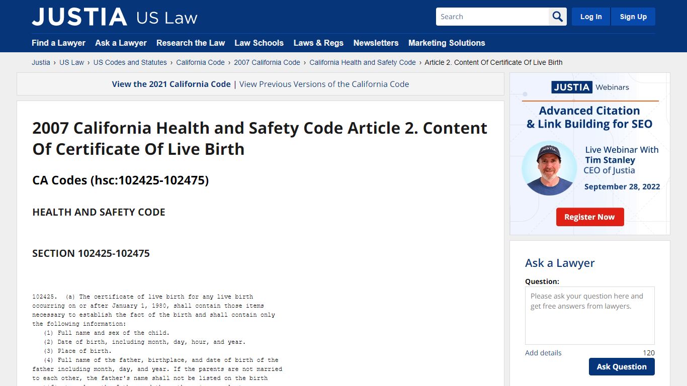 Article 2. Content Of Certificate Of Live Birth :: California Health ...